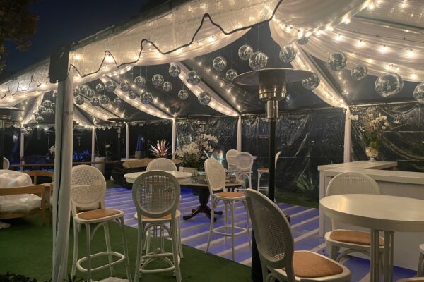 PLEXIGLASS DANCE FLOOR POOL COVER LOS ANGELES BEVERLY HILLS CLEAR TENTS CANOPY DRAPING STRING LIGHTING